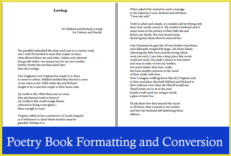 Poetry Book Formatting and Conversion services